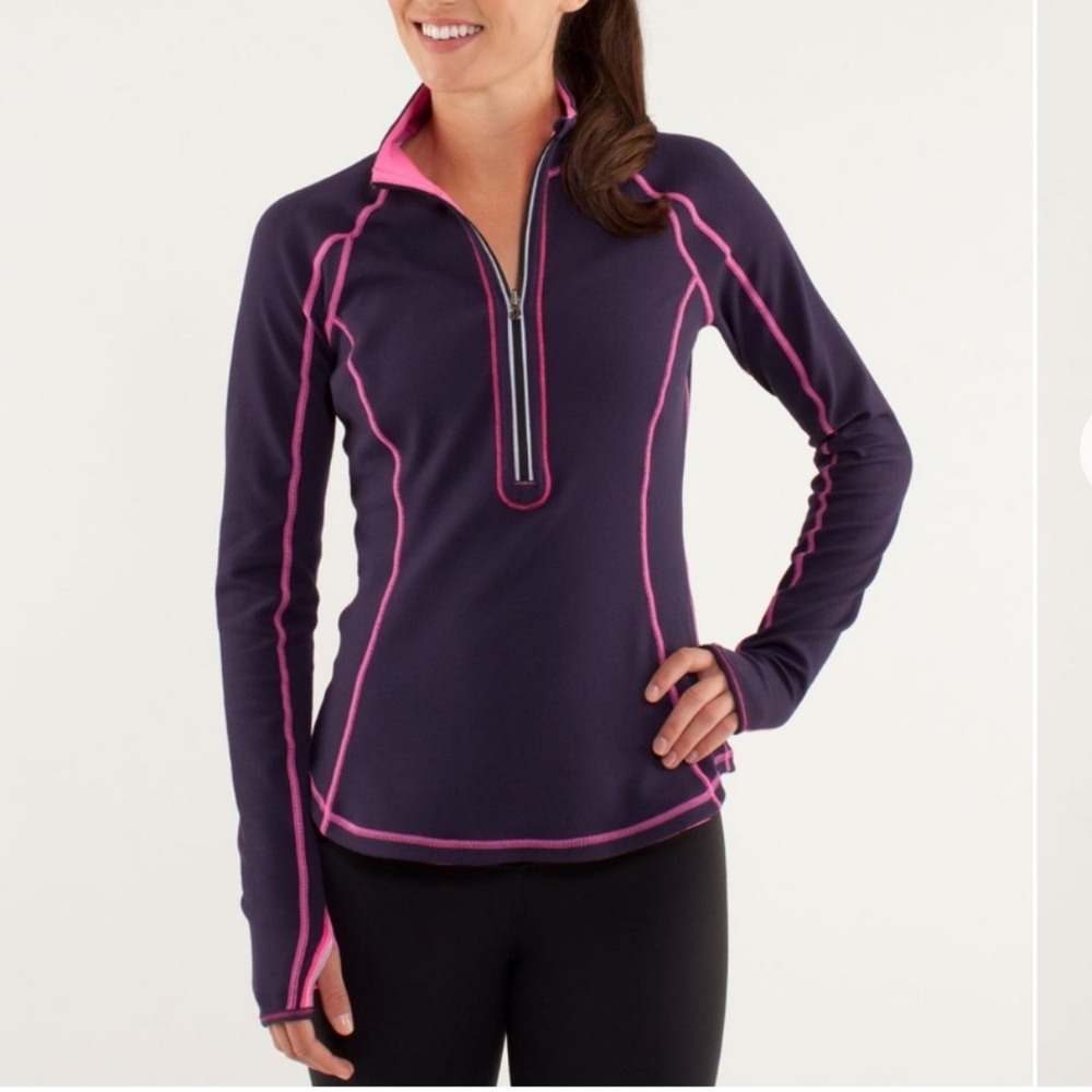 Lululemon Run U-Turn Reversible Pullover Top Raspberry Glo Light Black Swan 6